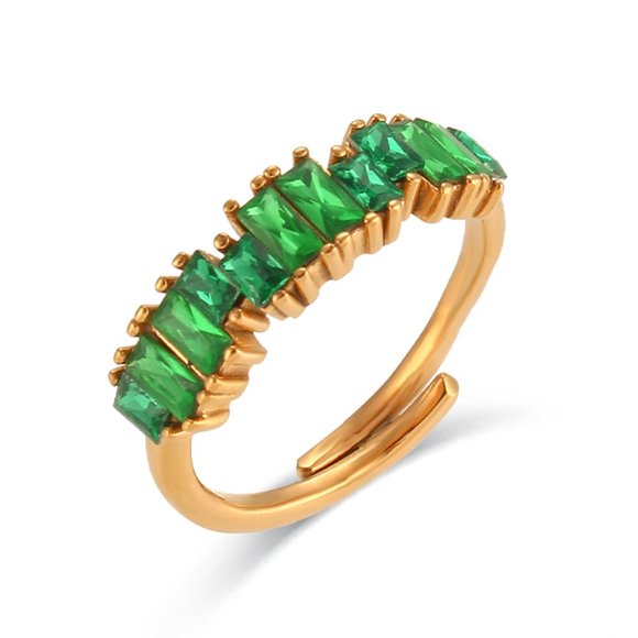 Boutique Jewelry - Green Crystal Zircon 18K Gold Plated Adjustable Ring